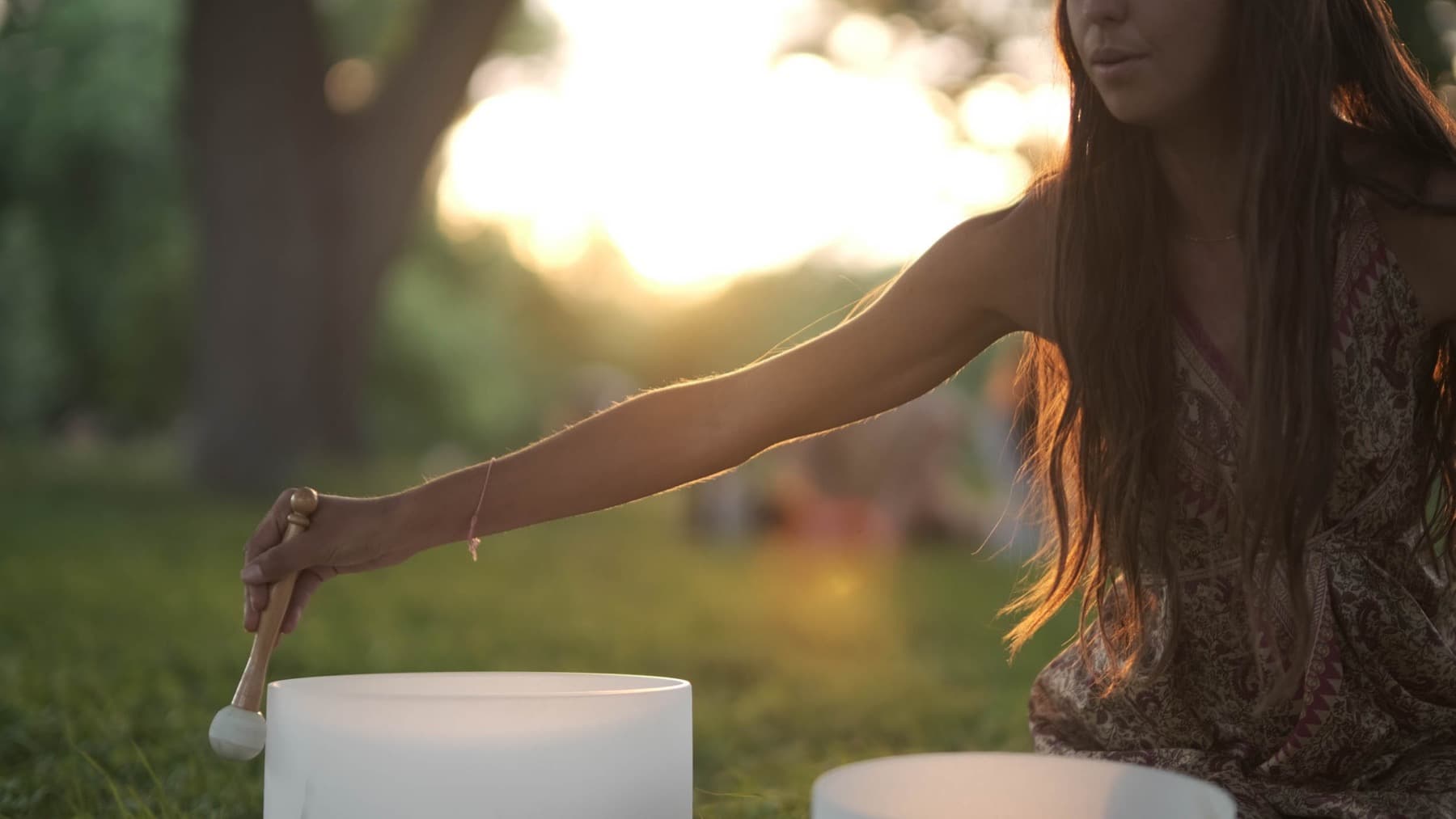 A sound bowl played at golden hour